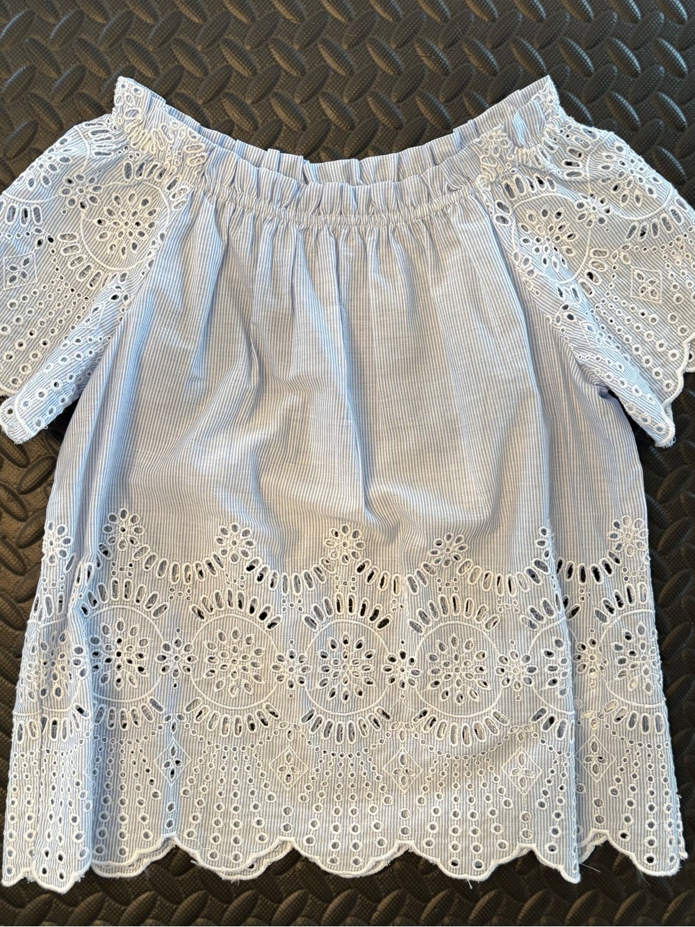 Kids Light Blue Eyelet Off-Shoulder Top, by Dex. Size M.